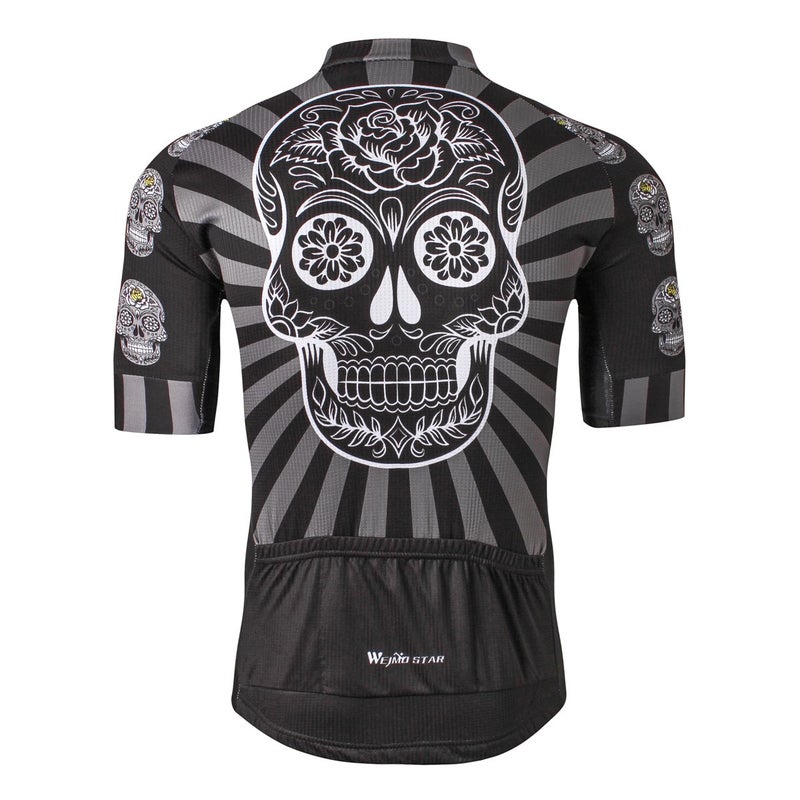 Weimostar Men's Cycling Jersey Men Mountain Bike Jerseys Short Sleeve Tops Cuff (Black Skull Flower XL) - Image 2